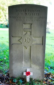 Headstone of Pte J.J. Bayliss, St Eadburgha's, Broadway, Worcestershire.